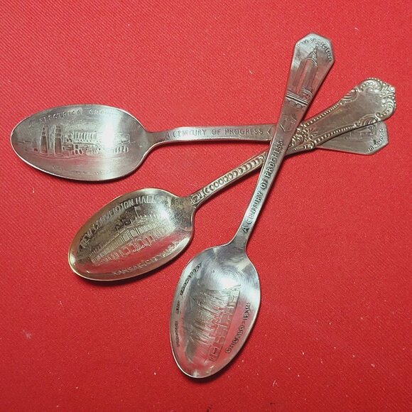 Chicago Kansas City Collectible Silverplated Commemorative Spoons Set of 3 - Picture 7 of 11